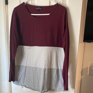 Nursing Queen Maroon and Gray Colorblock Long Sleeve Top